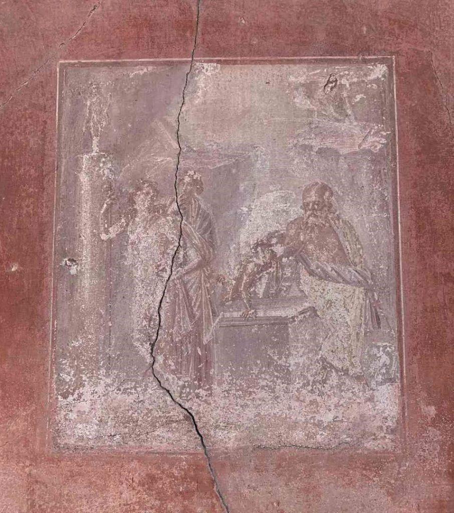 ancient fresco detail in Herculaneum, Italy