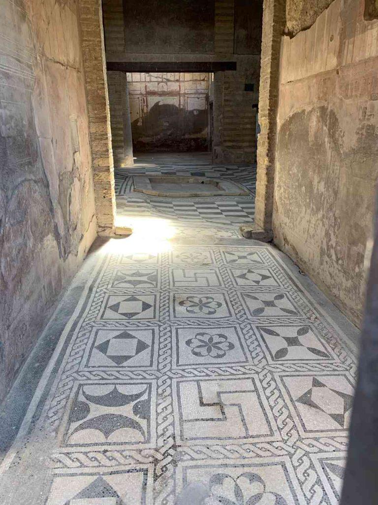 Black and white mosaic floor detail, Herculaneum, Italy