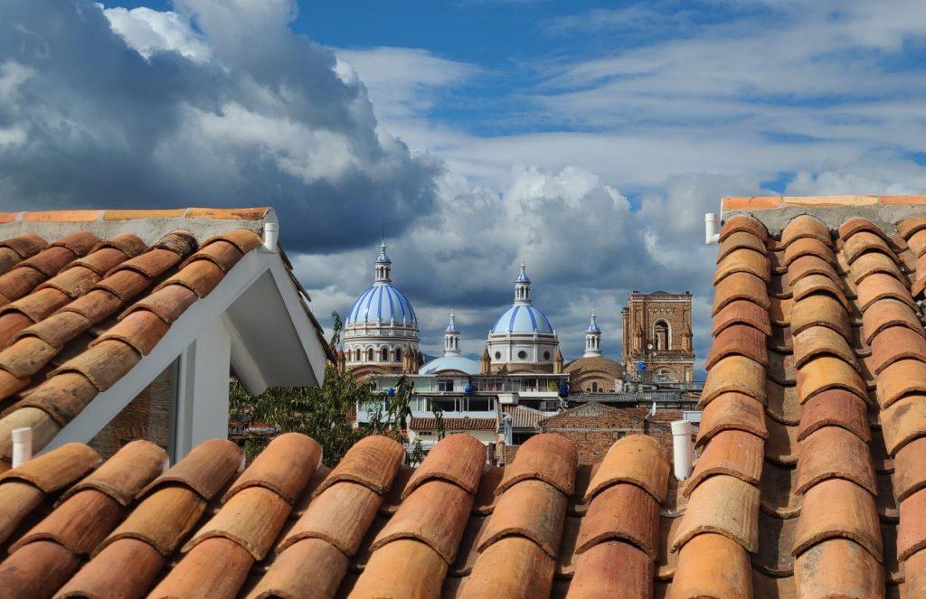 Pretty view of the blue domes of the Cuenca Cathedral