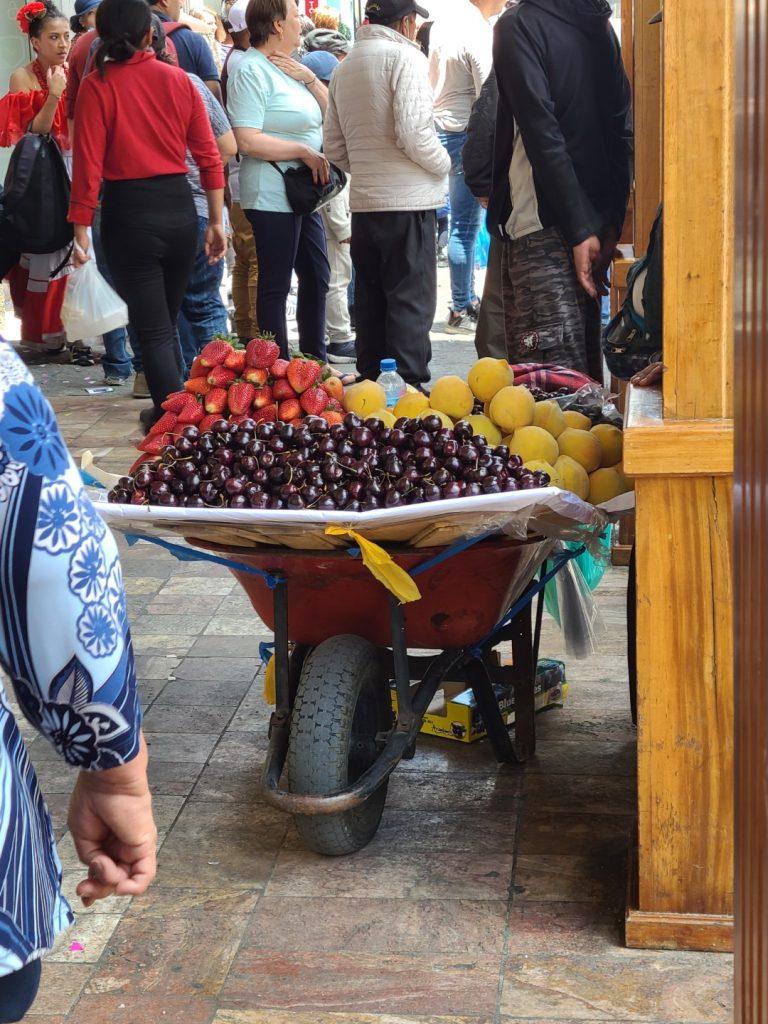 barrelful of fresh fruit in Cuenca, Ecuador