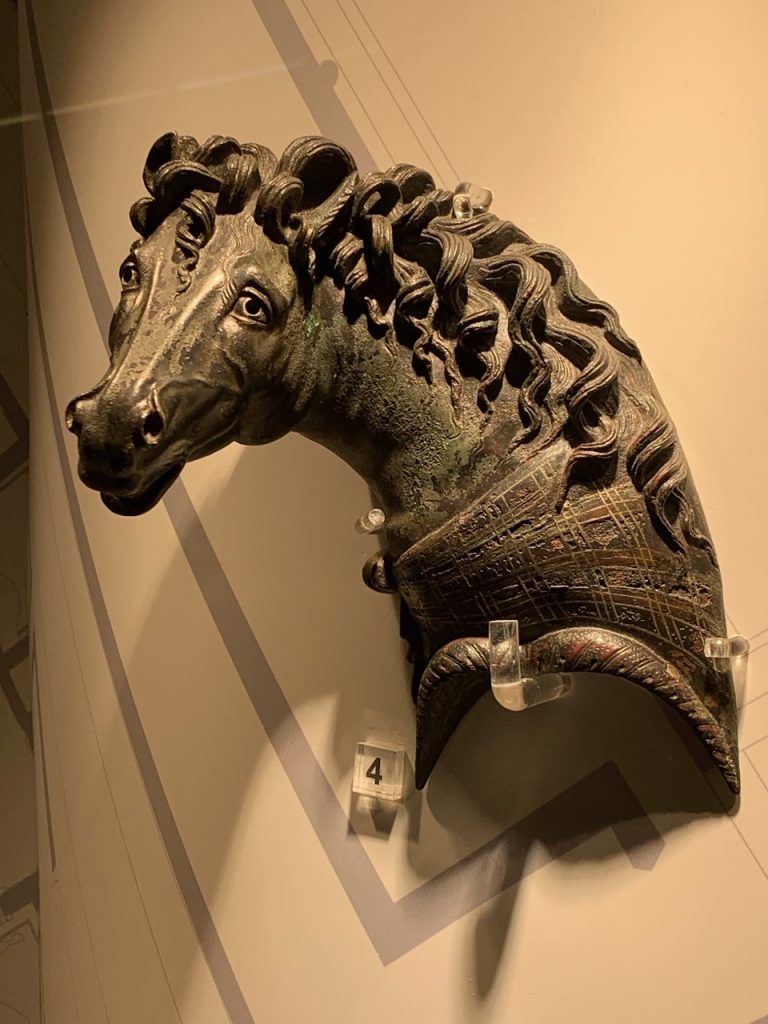 Horse's head sculpture found inside a villa in Pompeii, Italy.