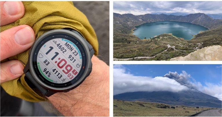 fitness watch, high-altitude scenery in Ecuador