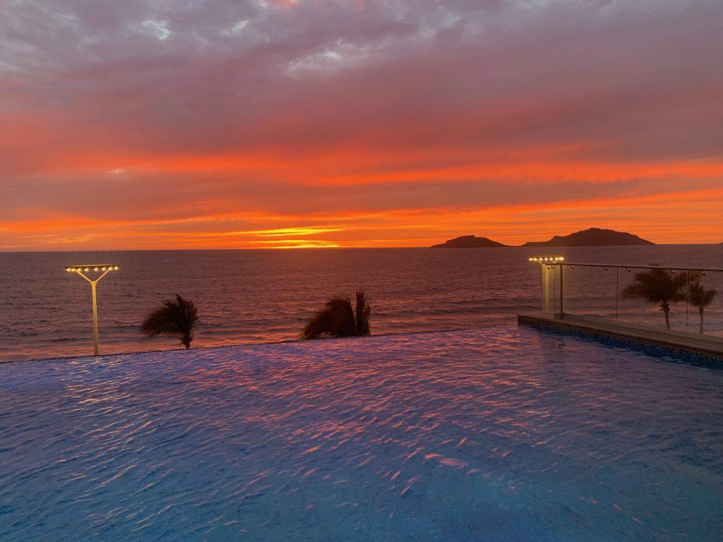 Gorgeous sunset view from our pool in Mazatlan, Mexico