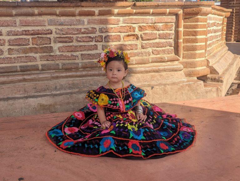 Adorable toddler in traditional Chiapas costume in Chiapa de Corzo, Mexico