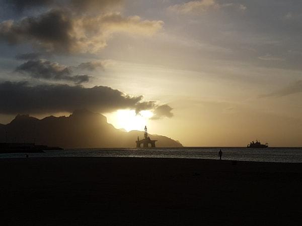 Mindelo sunset - It took days to get our visa extended.