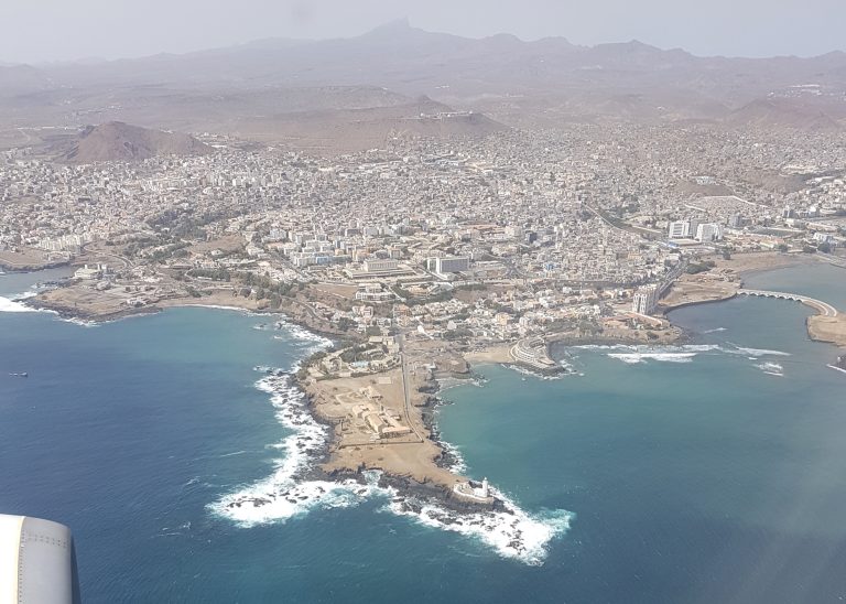 flying in to Praia, Cape Verde (Cabo Verde)